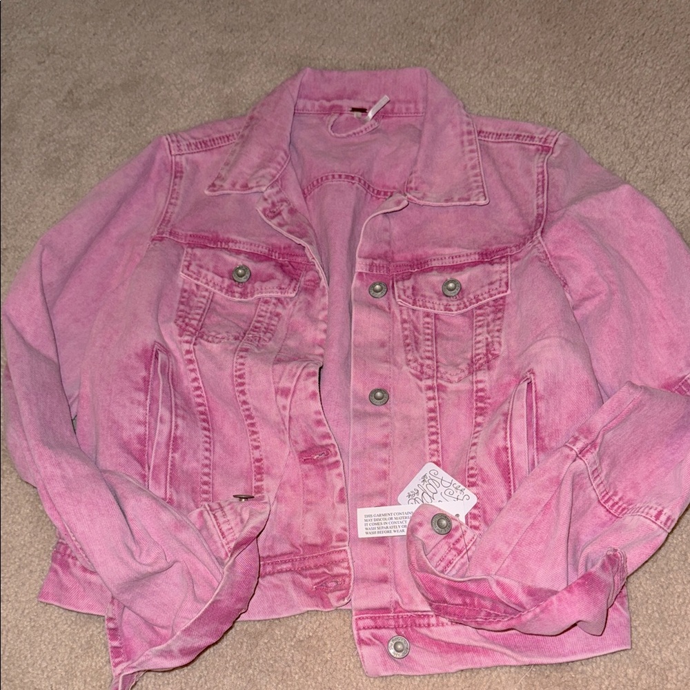 Free people pink denim jacket NWT XS